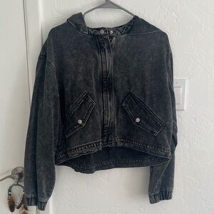 Ci Sono Charcoal Denim Women's Jacket with Hood black acid wash